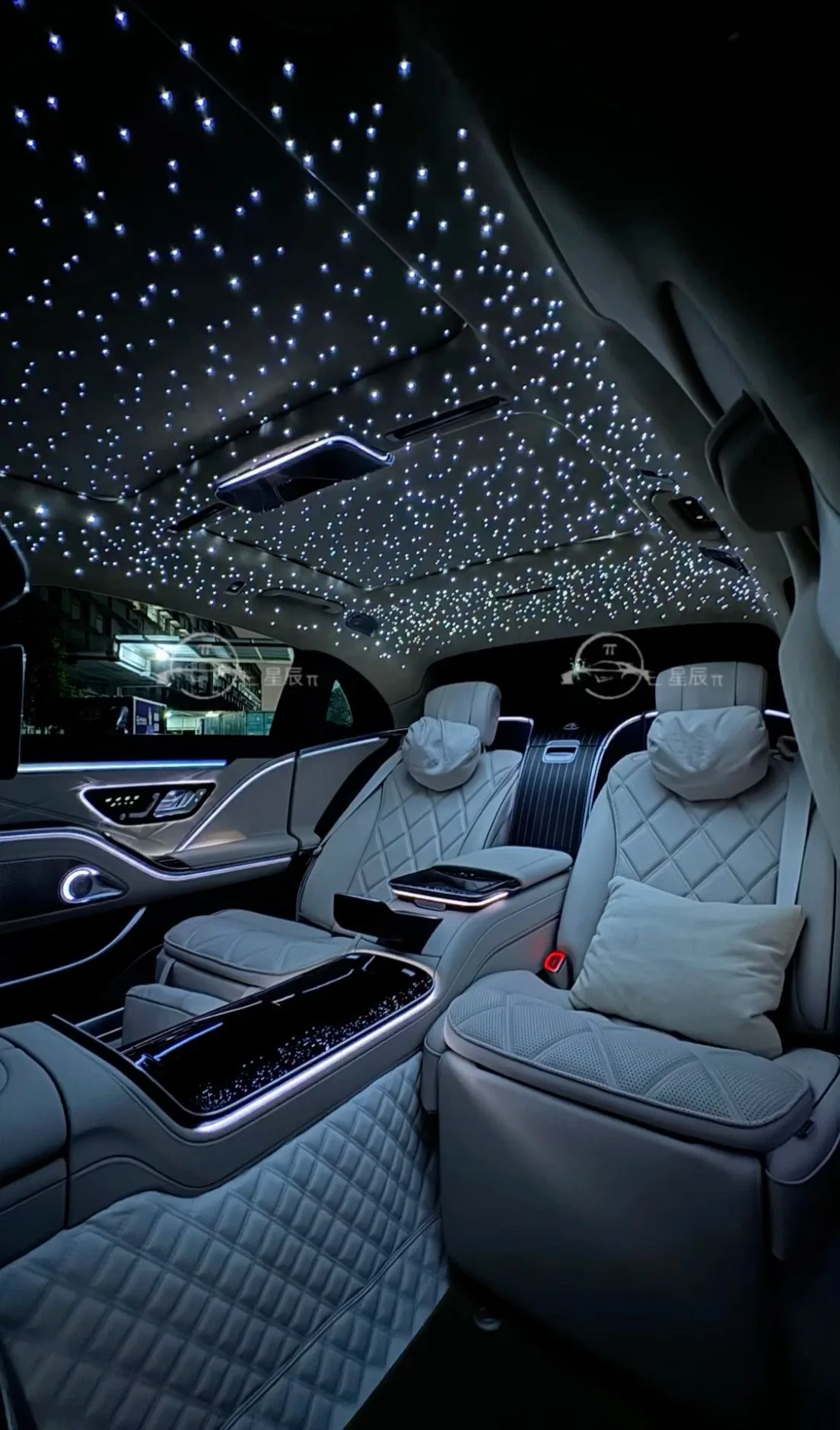 Luxury vehicle interior at night — CDG chauffeur Paris